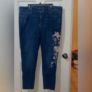 Lane Bryant Denim Skinny Jeans Floral Embroidery stretch size 18 Regular